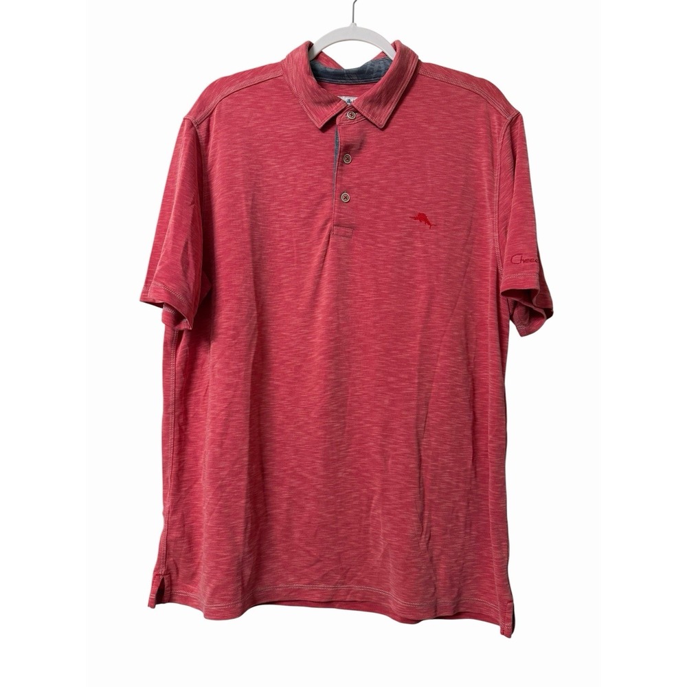 Tommy Bahama Men's XL Coral Pink Polo Shirt Modal Blend Short Sleeve